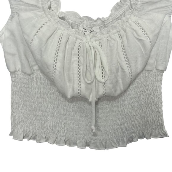 Kirious Smocked Crop Top Womens Large White New - Picture 4 of 8